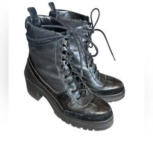 Gianni Bini women’s black leather moto lace up combat ankle boots sz 8M